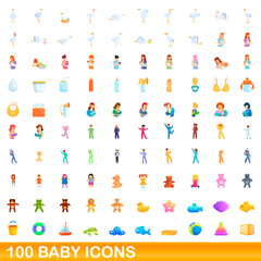 100 baby icons set. Cartoon illustration of 100 baby icons vector set isolated on white background