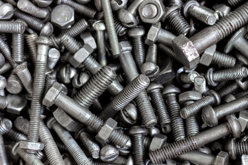 A bunch of hex head bolts, different sizes and diameters.