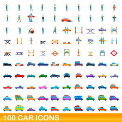 100 car icons set. Cartoon illustration of 100 car icons vector set isolated on white background