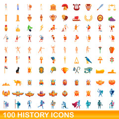 100 history icons set. Cartoon illustration of 100 history icons vector set isolated on white background