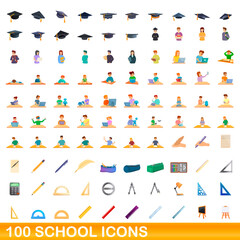 Obraz na płótnie Canvas 100 school icons set. Cartoon illustration of 100 school icons vector set isolated on white background