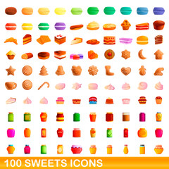 100 sweets icons set. Cartoon illustration of 100 sweets icons vector set isolated on white background