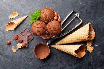 Chocolate ice cream with nuts