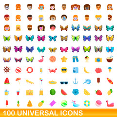 Obraz premium 100 universal icons set. Cartoon illustration of 100 universal icons vector set isolated on white background
