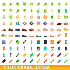 Fototapeta premium 100 universal icons set. Cartoon illustration of 100 universal icons vector set isolated on white background