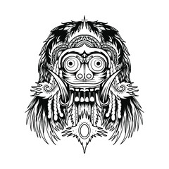 black and white Balinese barong illustration