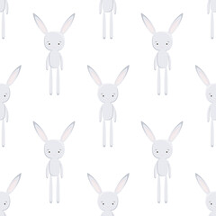 Seamless pattern with gray rabbits on a white background
