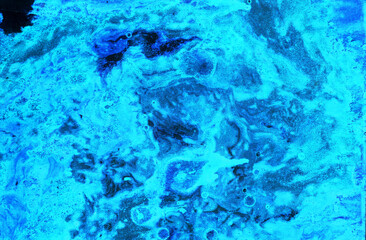 Fototapeta na wymiar dark navy blue sapphirine bright paint in monotype technique, abstract texture background for your design Imitation marble, granite. Paper marbling aqueous surface design, unique.