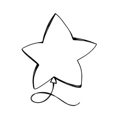 Cozy cute birthday celebration balloon star. Doodle digital art outline. Print for wrapping paper, textiles, fabric, banner, poster, stationery, wallpaper, mail, coloring page.