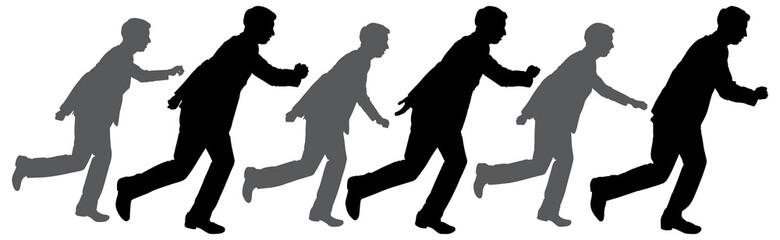 Set of businessman character design. Running man in a business suit. Illustration of black isolated man on white background. Business team and teamwork concept. Flat design people characters.