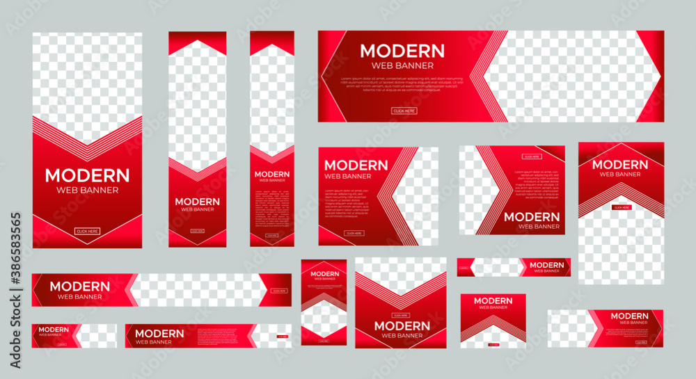 Fototapete set of creative web banners of standard size with a place for photos. Vertical, horizontal and square template. vector illustration