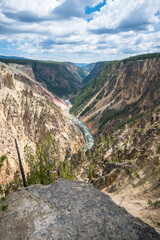 hiking the canyon rim south trail in grand canyon of the yellowstone, wyoming, usa