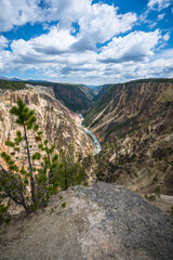 hiking the canyon rim south trail in grand canyon of the yellowstone, wyoming, usa