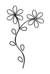 Abstract plant with two flowers. Thin line style. Isolated on a white background. Vector illustration.