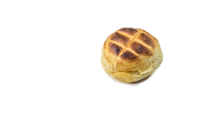 Round bun charcoal grilled serve with crispy bread skin, isolated on the white background.