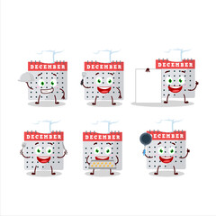 Cartoon character of december calendar with various chef emoticons