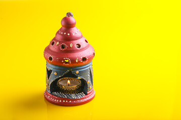 Indian Festival Diwali , Beautiful Clay Oil Lamp for for diwali