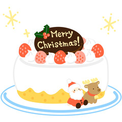 サンタとトナカイの苺のクリスマスケーキ
