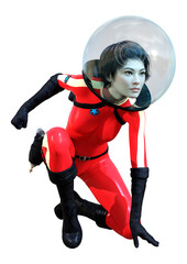 3D Rendering Astronaut Woman on White