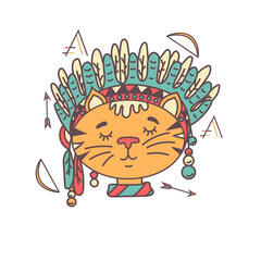 Little cat dressed as an Indian. Illustration for children.