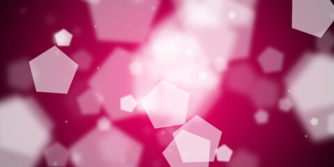 Abstract pink background with flying pentagonal shapes