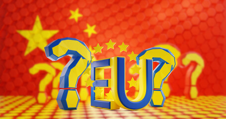 China and design of Europe 3d-illustration. question marks. hexagonal pattern