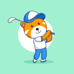 Weasel Civet cat playing golf animal sport activity mascot character vector outline illustration cartoon design