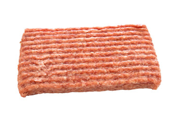 farce de viande de porc cru isolé sur un fond blanc