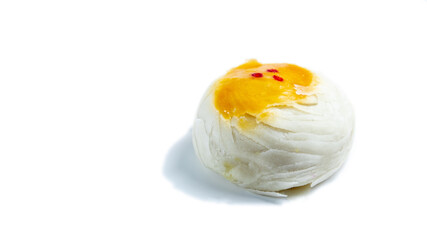 Chinese durian pastry sliced on the white background.