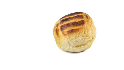 Round bun charcoal grilled serve with crispy bread skin, isolated on the white background.