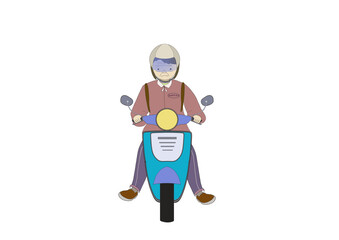 原付バイクに足を伸ばして乗る危険な運転をする人
