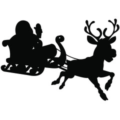 the silhouette of santa claus against the reindeer and sleigh background
