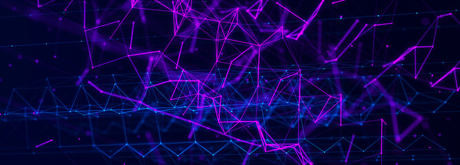 Technology background. Abstract digital combination dots and lines. Network connection structure. 3d Widescreen