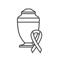 cremation urn with black mourning ribbon icon - vector illustration