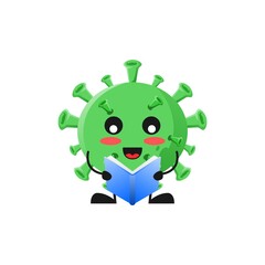 vector illustration of cute virus bacteria mascot or character reading book. cute virus bacteria Concept White Isolated. Flat Cartoon Style Suitable for Landing Page, Banner, Flyer, Sticker.