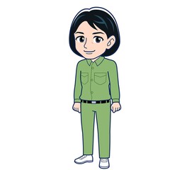 Young woman in green work clothes