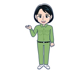 Young woman in green work clothes