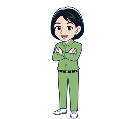 Young woman in green work clothes