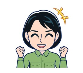 Young woman in green work clothes