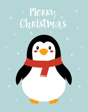 christmas card with cute penguin, vector illustration
