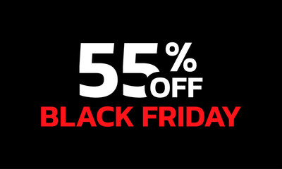 55 percent price off icon or label. Black Friday Sale banner. Discount badge design. Vector illustration.