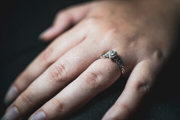 beautiful diamond engagement ring on finger