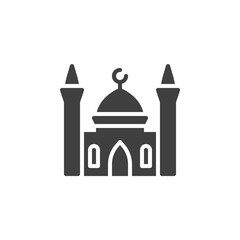 Muslim mosque vector icon. filled flat sign for mobile concept and web design. Mosque minaret glyph icon. Symbol, logo illustration. Vector graphics