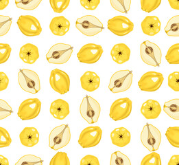 Vector seamless quince pattern. Yellow fruit on a white background. Design for printing, Wallpaper, fabric, textiles, banner, packaging
