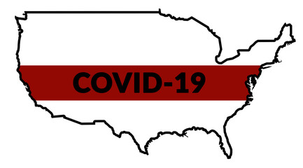 Fototapeta premium COVID-19 over Map contour of Unided States of America (US, USA, SUA)