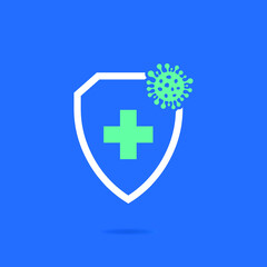 COVID-19 virus protection. Immunity symbol concept. Shield with bacteria icon. Vector illustration