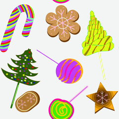 Seamless pattern of festive sweets for the New year and Christmas.