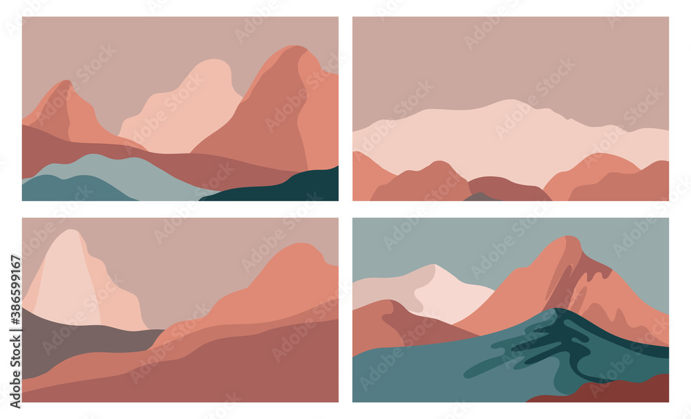 Aufkleber Vector set of abstract creative backgrounds in minimal trendy style with copy space for text  and mountain landscape - design templates for social media stories 