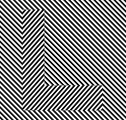 Efecto óptico de la letra L en blanco y negro. Alfabeto de ilusión óptica.