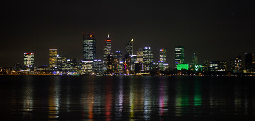 Perth city at night over the Swan River Reflections, Western Australia